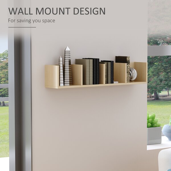 HOMCOM Wall Mount 84 CD / 56 DVD/Blu-ray/ Media Storage Rack 4 Cubes Wooden Shelf Organizer Unit Bookcase Display (Natural Wood Colour) Aosom UK