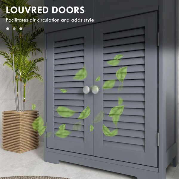 Kleankin Bathroom Storage Cabinet with Drawers, Louvred Doors, Open Compartment, Adjustable Shelf, Grey Aosom UK