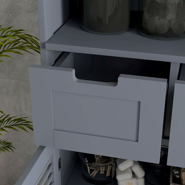 Kleankin Bathroom Storage Cabinet with Drawers, Louvred Doors, Open Compartment, Adjustable Shelf, Grey Aosom UK