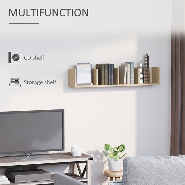 HOMCOM Wall Mount 84 CD / 56 DVD/Blu-ray/ Media Storage Rack 4 Cubes Wooden Shelf Organizer Unit Bookcase Display (Natural Wood Colour) Aosom UK