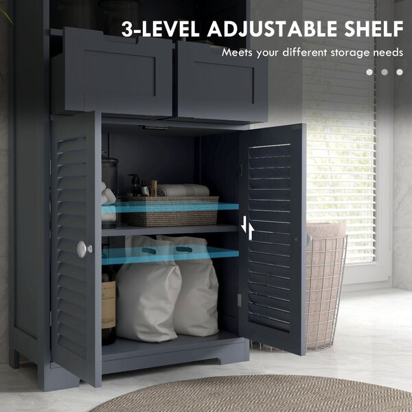 Kleankin Bathroom Storage Cabinet with Drawers, Louvred Doors, Open Compartment, Adjustable Shelf, Grey Aosom UK
