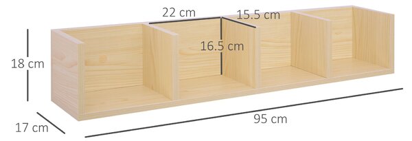HOMCOM Wall Mount 84 CD / 56 DVD/Blu-ray/ Media Storage Rack 4 Cubes Wooden Shelf Organizer Unit Bookcase Display (Natural Wood Colour) Aosom UK