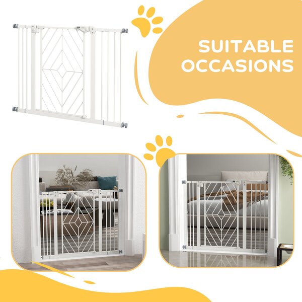 PawHut Pressure Fit Stair Gate Dog Gate w/ Auto Closing Door, Double Locking, Easy Installation, for 74-100cm Openings - White Aosom UK
