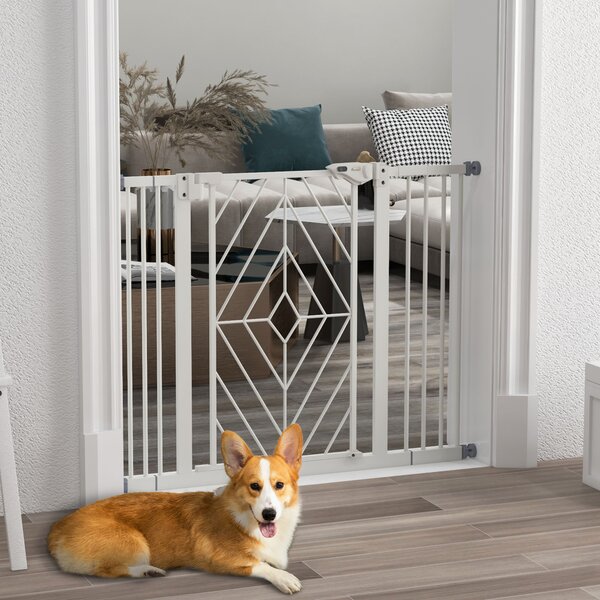 PawHut Pressure Fit Stair Gate Dog Gate w/ Auto Closing Door, Double Locking, Easy Installation, for 74-100cm Openings - White Aosom UK