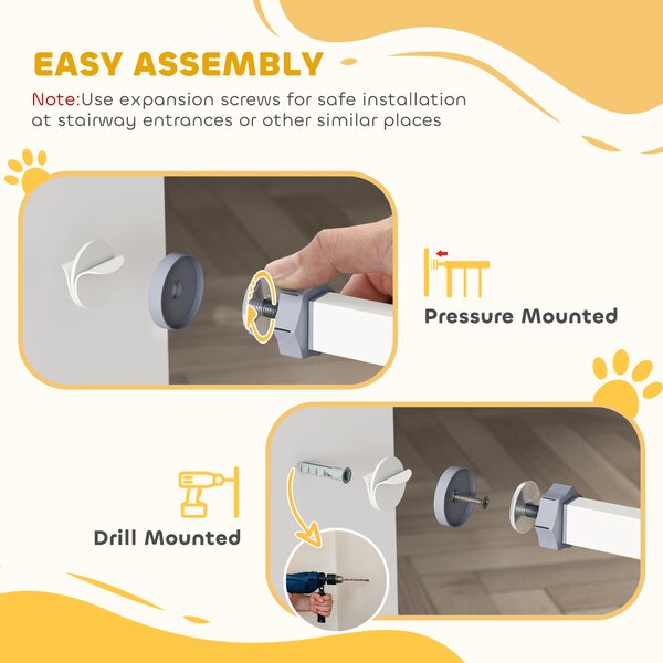 PawHut Pressure Fit Stair Gate Dog Gate w/ Auto Closing Door, Double Locking, Easy Installation, for 74-100cm Openings - White Aosom UK