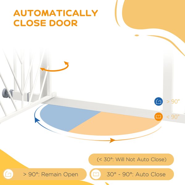 PawHut Pressure Fit Stair Gate Dog Gate w/ Auto Closing Door, Double Locking, Easy Installation, for 74-100cm Openings - White Aosom UK