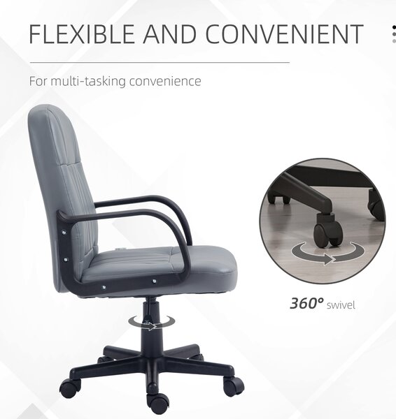Vinsetto Swivel Executive Office Chair, PU Leather Computer Desk Chair, Adjustable Home Office Chair, Gaming Seater, Grey Aosom UK