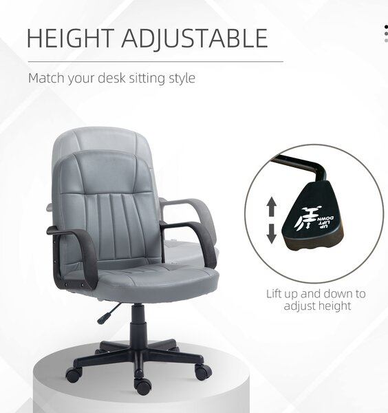 Vinsetto Swivel Executive Office Chair, PU Leather Computer Desk Chair, Adjustable Home Office Chair, Gaming Seater, Grey Aosom UK
