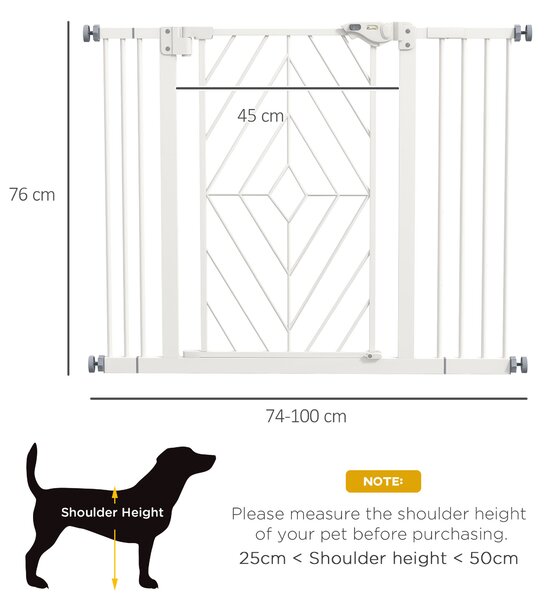 PawHut Pressure Fit Stair Gate Dog Gate w/ Auto Closing Door, Double Locking, Easy Installation, for 74-100cm Openings - White Aosom UK