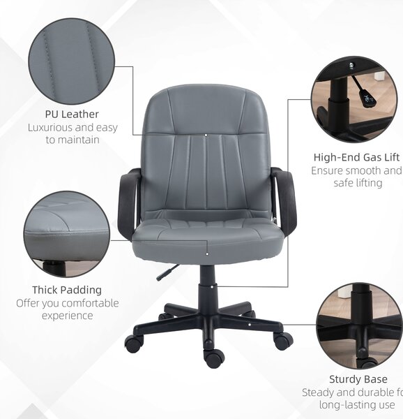Vinsetto Swivel Executive Office Chair, PU Leather Computer Desk Chair, Adjustable Home Office Chair, Gaming Seater, Grey Aosom UK