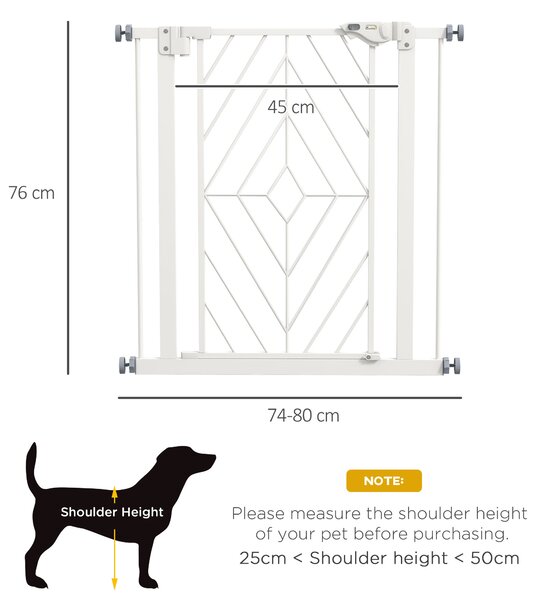 PawHut Pressure Fit Stair Gate, Dog Gate, with Auto Closing Door, Double Locking, Easy Installation, Openings 74-80cm - White Aosom UK