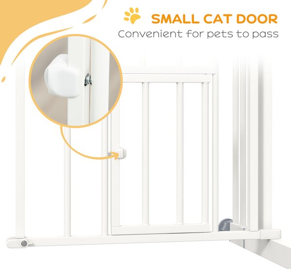 PawHut Stair Dog Gate with Cat Door, Pressure Fit, Auto Close, Double Lock, 74-100cm Openings, White Aosom UK