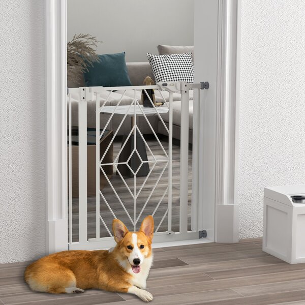 PawHut Pressure Fit Stair Gate, Dog Gate, with Auto Closing Door, Double Locking, Easy Installation, Openings 74-80cm - White Aosom UK