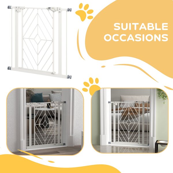 PawHut Pressure Fit Stair Gate, Dog Gate, with Auto Closing Door, Double Locking, Easy Installation, Openings 74-80cm - White Aosom UK