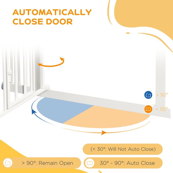 PawHut Stair Dog Gate with Cat Door, Pressure Fit, Auto Close, Double Lock, 74-100cm Openings, White Aosom UK