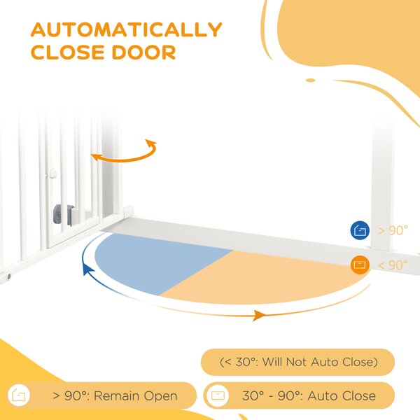 PawHut Safety Pet Gate, Pressure Fit Stair Gate with Cat Door, Auto Close, Double Lock, 74-80cm, White Aosom UK