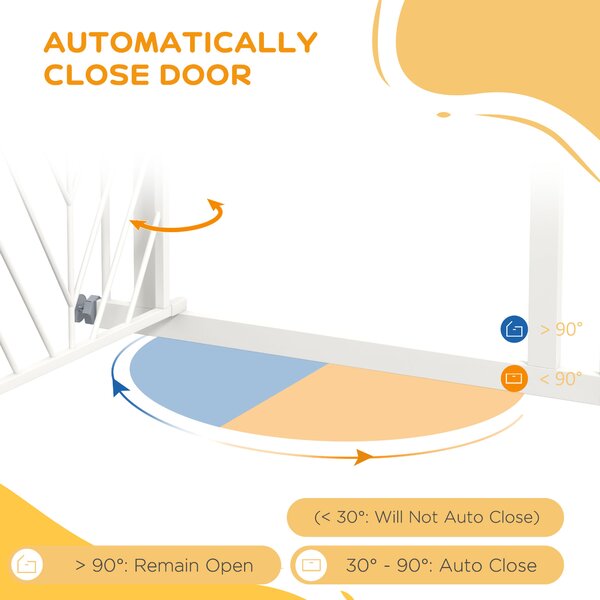 PawHut Pressure Fit Stair Gate, Dog Gate, with Auto Closing Door, Double Locking, Easy Installation, Openings 74-80cm - White Aosom UK