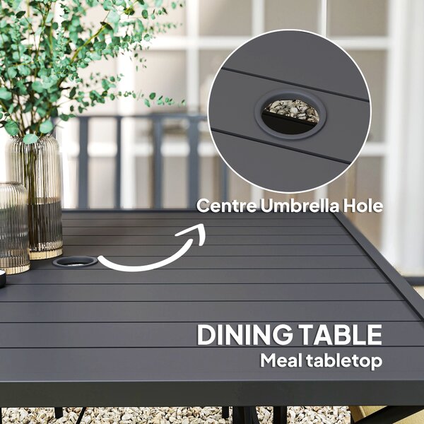 Outsunny 5-Piece Outdoor Dining Set with Cushions, Metal Table & 4 Stackable Chairs, Umbrella Hole, Black Aosom UK
