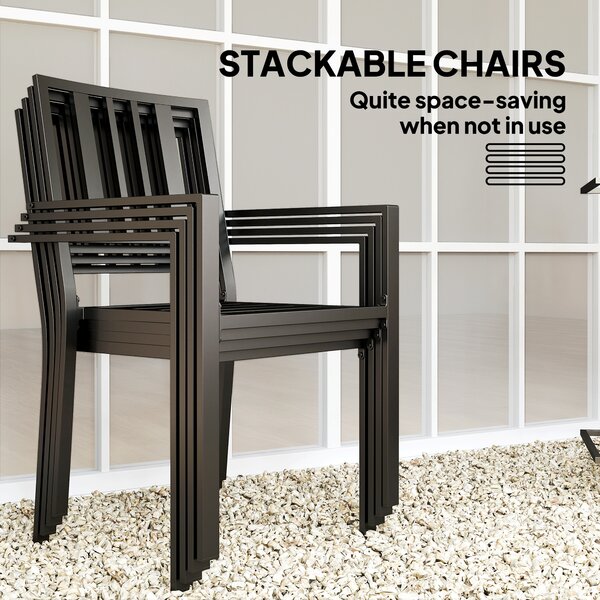 Outsunny 5-Piece Outdoor Dining Set with Cushions, Metal Table & 4 Stackable Chairs, Umbrella Hole, Black Aosom UK