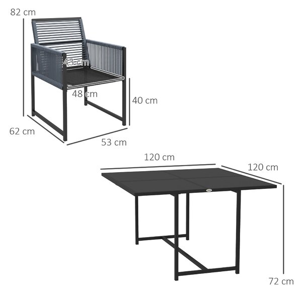 Outsunny 5 Pieces Garden Dining Set, Patio Dining Set, 4 Seater Outdoor Table and Chairs w/ Foldable Backrest, Tempered Glass Top, Handwoven