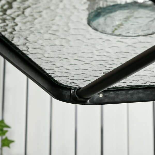 Outsunny Bistro Patio Table, Square Tempered Glass Top Dining Table, Steel Frame Outdoor Coffee Table with Umbrella Hole Aosom UK