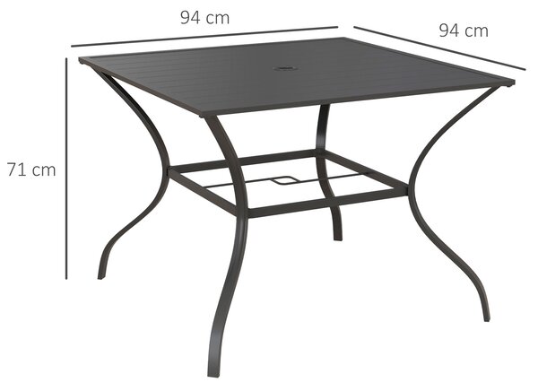 Outsunny 94x94cm Outdoor Dining Table, 4 Seater Garden Table with Parasol Hole, Slatted Metal Top, Weather Resistant Patio Table for Outdoor Use, Dark Grey Aosom UK