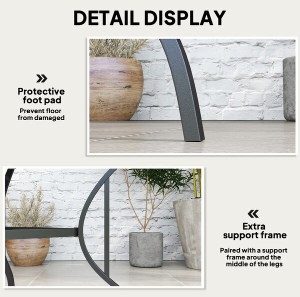 Outsunny 94x94cm Outdoor Dining Table, 4 Seater Garden Table with Parasol Hole, Slatted Metal Top, Weather Resistant Patio Table for Outdoor Use, Dark Grey Aosom UK