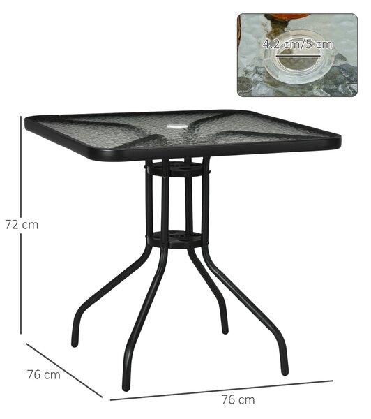 Outsunny Bistro Patio Table, Square Tempered Glass Top Dining Table, Steel Frame Outdoor Coffee Table with Umbrella Hole Aosom UK