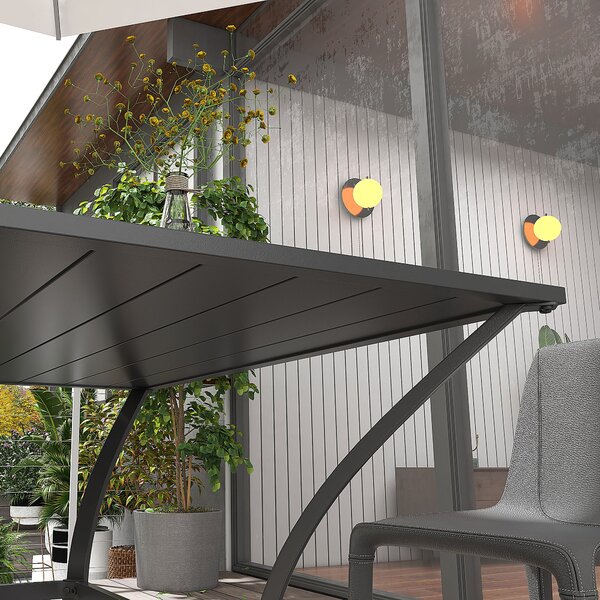 Outsunny 94x94cm Outdoor Dining Table, 4 Seater Garden Table with Parasol Hole, Slatted Metal Top, Weather Resistant Patio Table for Outdoor Use, Dark Grey Aosom UK