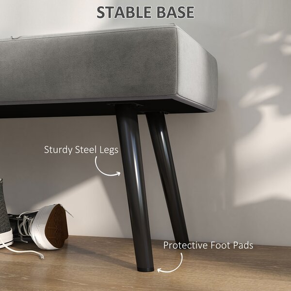 HOMCOM Upholstered End of Bed Bench, X-Shape Design with Steel Legs, Hallway Bedroom Bench, Grey Aosom UK