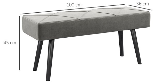 HOMCOM Upholstered End of Bed Bench, X-Shape Design with Steel Legs, Hallway Bedroom Bench, Grey Aosom UK