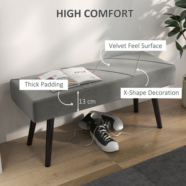 HOMCOM Upholstered End of Bed Bench, X-Shape Design with Steel Legs, Hallway Bedroom Bench, Grey Aosom UK