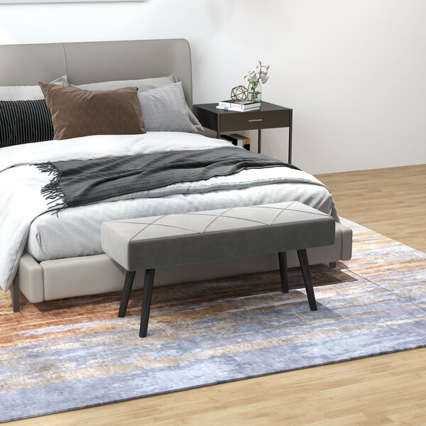 HOMCOM Upholstered End of Bed Bench, X-Shape Design with Steel Legs, Hallway Bedroom Bench, Grey Aosom UK
