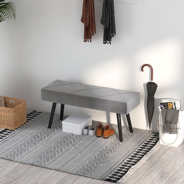 HOMCOM Upholstered End of Bed Bench, X-Shape Design with Steel Legs, Hallway Bedroom Bench, Grey Aosom UK