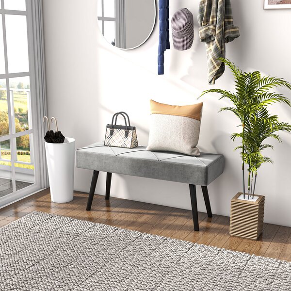 HOMCOM Upholstered End of Bed Bench, X-Shape Design with Steel Legs, Hallway Bedroom Bench, Grey Aosom UK