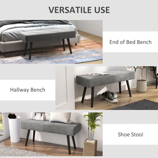 HOMCOM Upholstered End of Bed Bench, X-Shape Design with Steel Legs, Hallway Bedroom Bench, Grey Aosom UK