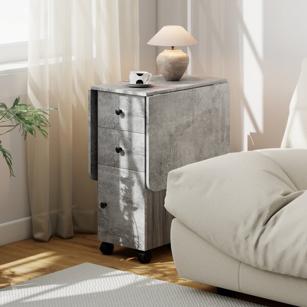 HOMCOM Foldable Dining Table, Drop Leaf Table with Drawers and Storage Cabinet