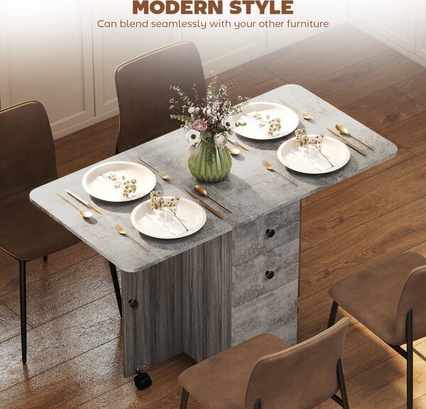 HOMCOM Foldable Dining Table, Drop Leaf Table with Drawers and Storage Cabinet