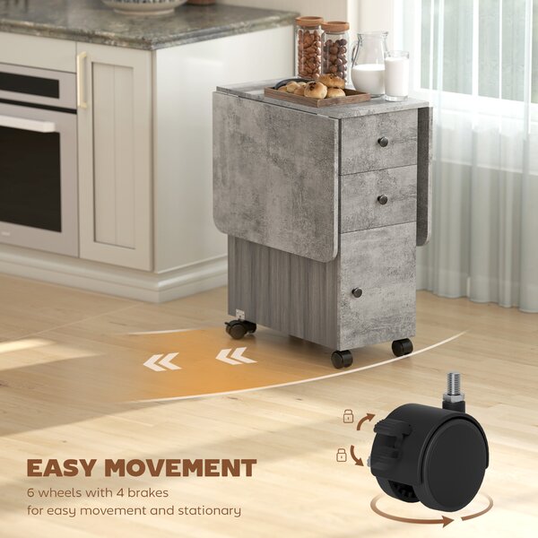 HOMCOM Foldable Dining Table, Drop Leaf Table with Drawers and Storage Cabinet
