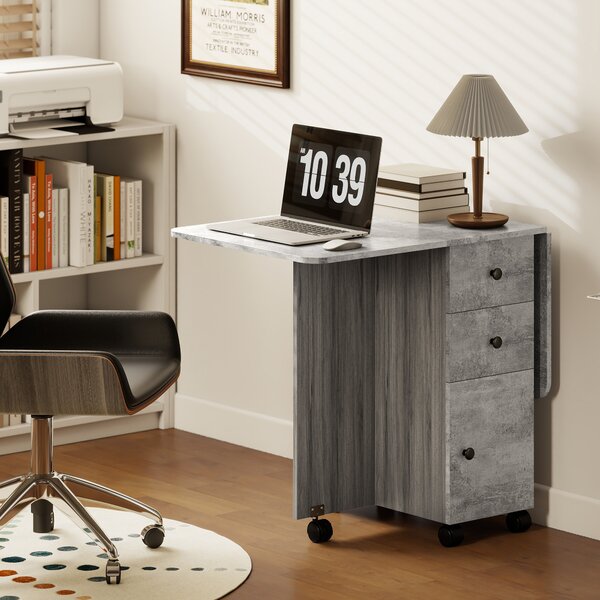 HOMCOM Foldable Dining Table, Drop Leaf Table with Drawers and Storage Cabinet