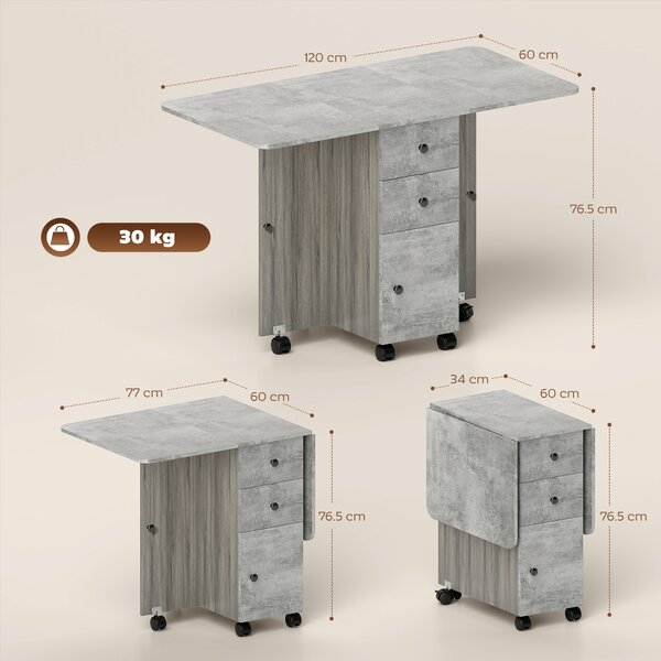HOMCOM Foldable Dining Table, Drop Leaf Table with Drawers and Storage Cabinet
