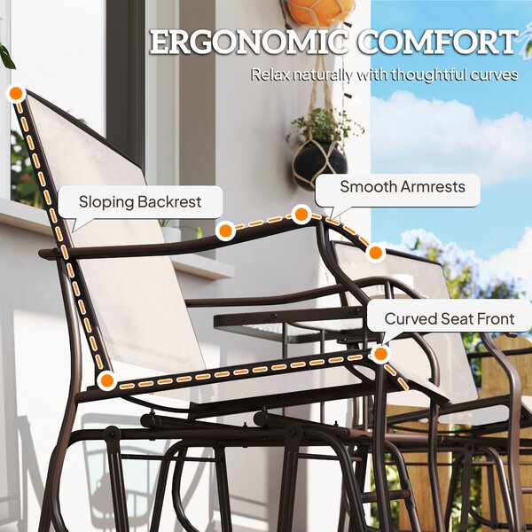 Outsunny Garden Double Glider Rocking Chairs Gliding Love Seat with Middle Table Conversation Set Patio Backyard Relax Outdoor Furniture Beige