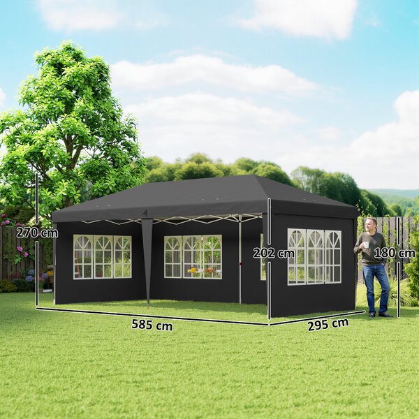 Outsunny 3 x 6m Gazebo Lightweight with Carry Bag, Height Adjustable Marquee Party Tent, Accessories Included, Black Aosom UK