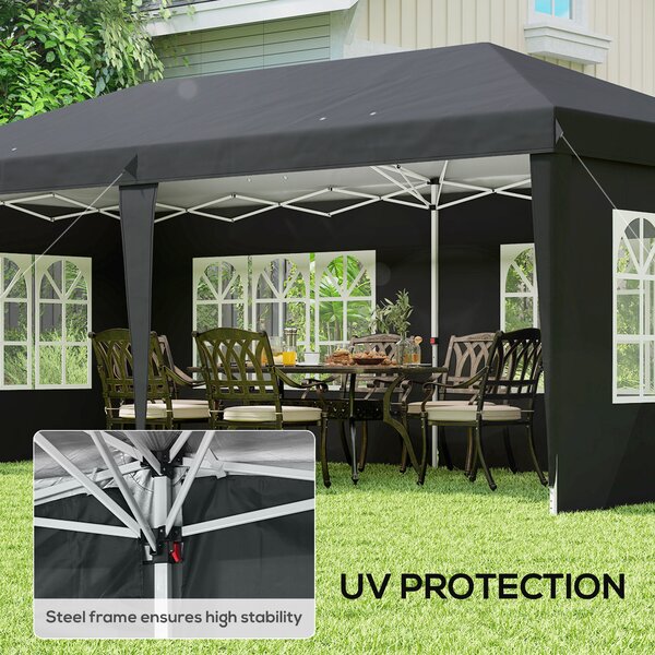 Outsunny 3 x 6m Gazebo Lightweight with Carry Bag, Height Adjustable Marquee Party Tent, Accessories Included, Black Aosom UK
