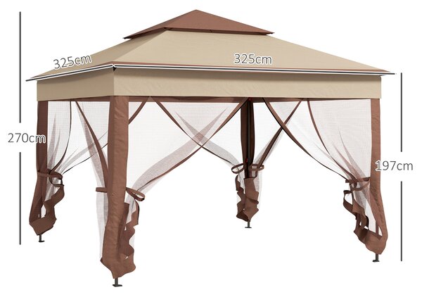 Outsunny 3 x 3m Pop Up Gazebo, Double-roof Garden Tent with Netting and Carry Bag, Party Event Shelter for Outdoor Patio, Khaki Aosom UK