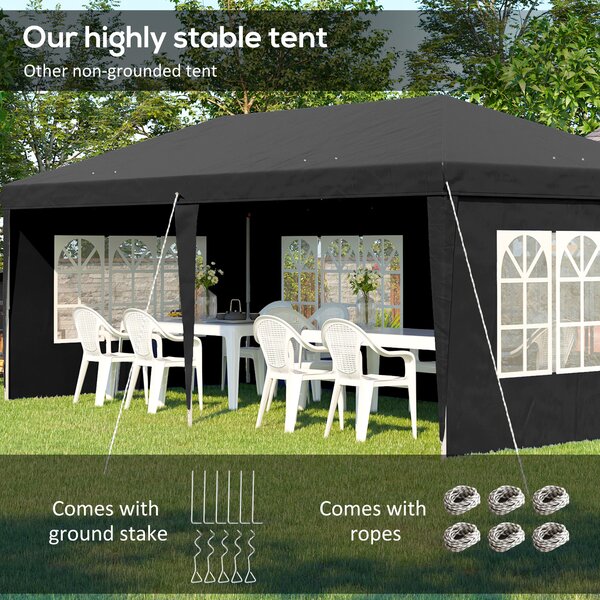 Outsunny 3 x 6m Gazebo Lightweight with Carry Bag, Height Adjustable Marquee Party Tent, Accessories Included, Black Aosom UK