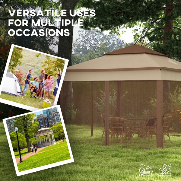 Outsunny 3 x 3m Pop Up Gazebo, Double-roof Garden Tent with Netting and Carry Bag, Party Event Shelter for Outdoor Patio, Khaki Aosom UK