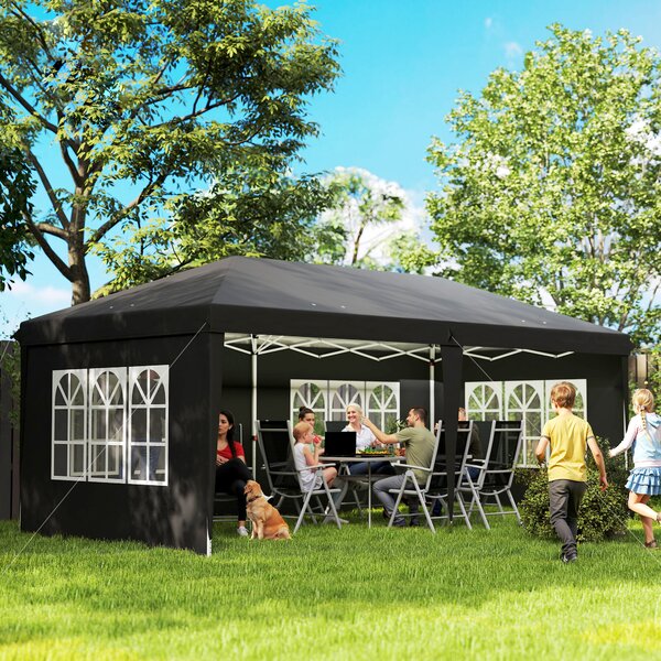 Outsunny 3 x 6m Gazebo Lightweight with Carry Bag, Height Adjustable Marquee Party Tent, Accessories Included, Black Aosom UK