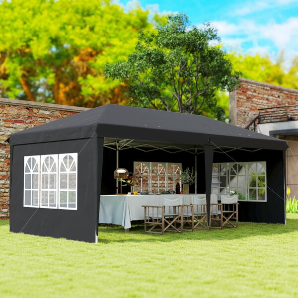 Outsunny 3 x 6m Gazebo Lightweight with Carry Bag, Height Adjustable Marquee Party Tent, Accessories Included, Black Aosom UK