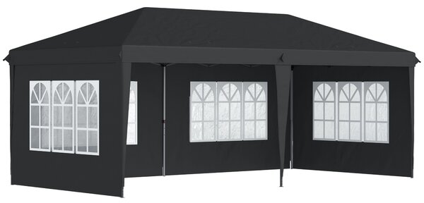 Outsunny 3 x 6m Gazebo Lightweight with Carry Bag, Height Adjustable Marquee Party Tent, Accessories Included, Black Aosom UK